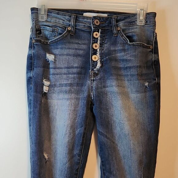 KanCan Women's Jeans Estilo Skinny Dark Wash 5/26 Distressed Ripped Denim Jeans - Picture 7 of 15